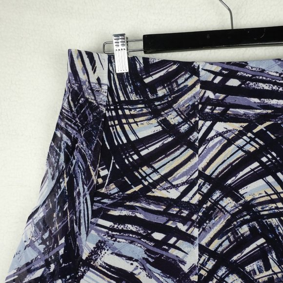 Vintage Womens Circle Skirt 14 White Blue Black Abstract Striped Midi 90s - Picture 2 of 11